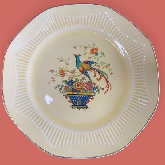 🦚 ANTIQUE IVORY FROM SALEM CHINA DINNER PLATE PHEASANT BIRD ON BRANCH 9" YELLOW - Picture 1 of 5